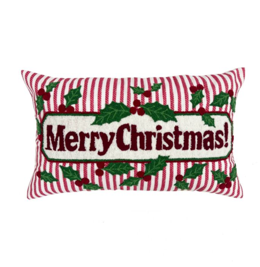 Merry Christmas Hollies And Berries Cushion With embroidery 4XH160 Richard Lang Mulligans of Ballaghaderreen