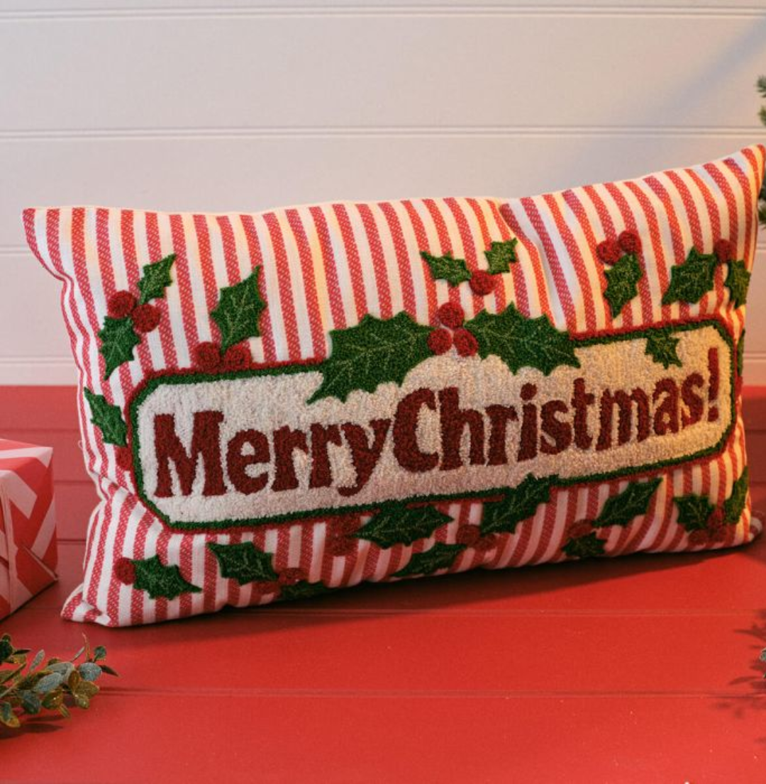 Merry Christmas Hollies And Berries Cushion With embroidery 4XH160 Richard Lang Mulligans of Ballaghaderreen