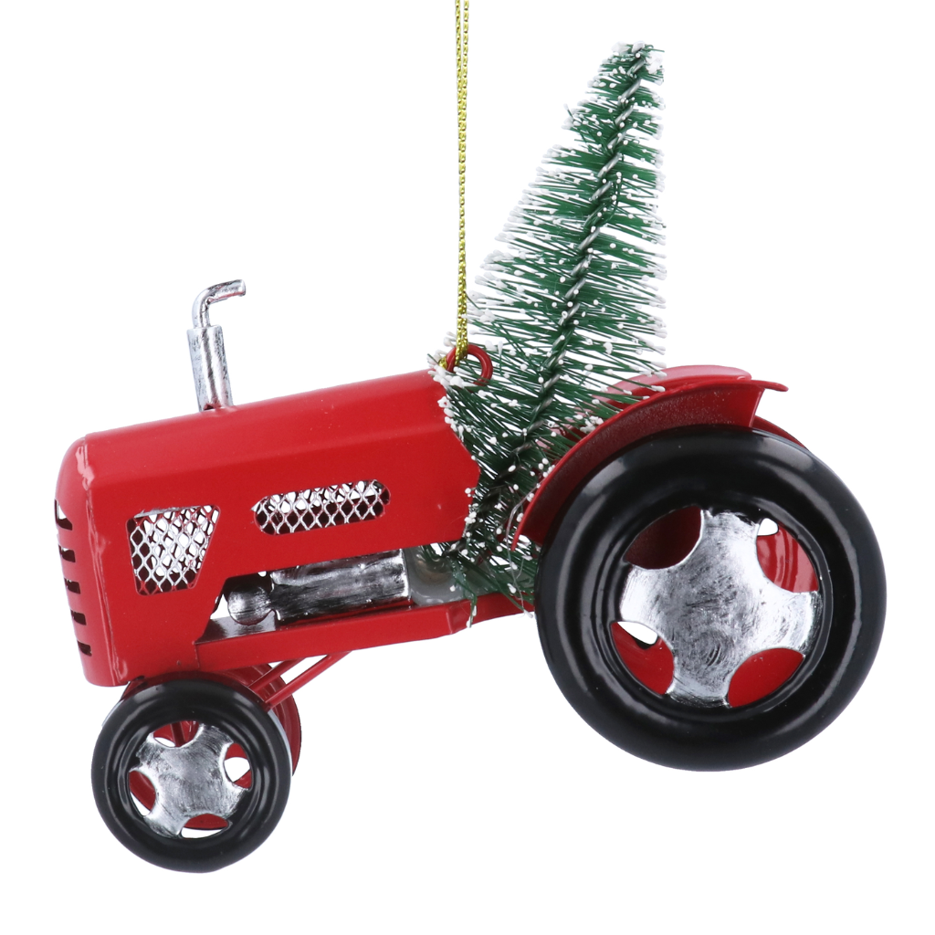 Metal Christmas Tree Decoration Red Tractor And Tree 10174 Gisela Graham Mulligans of Ballaghaderreen 