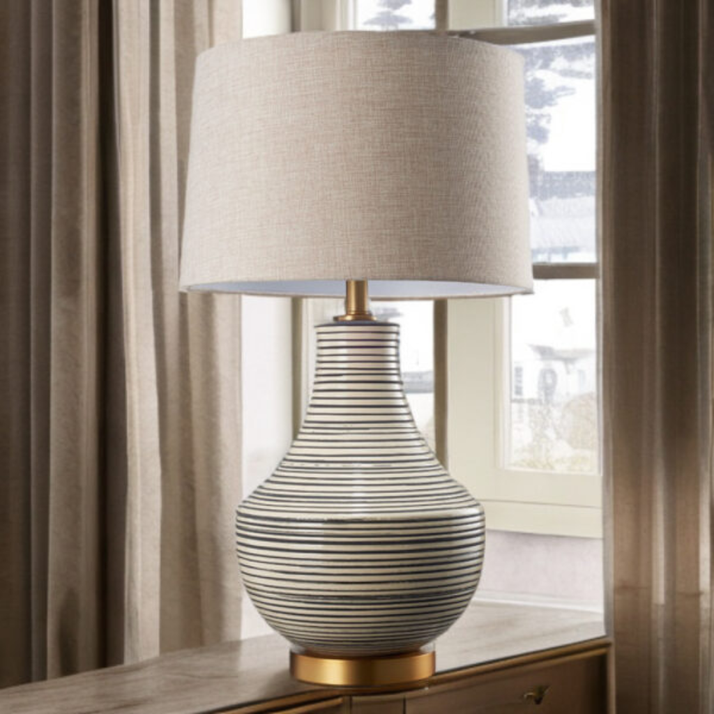 Modern Beige Ceramic Table Lamp Oatmeal Shade TL67084 Cork Lighting Mulligans of Ballaghaderreen