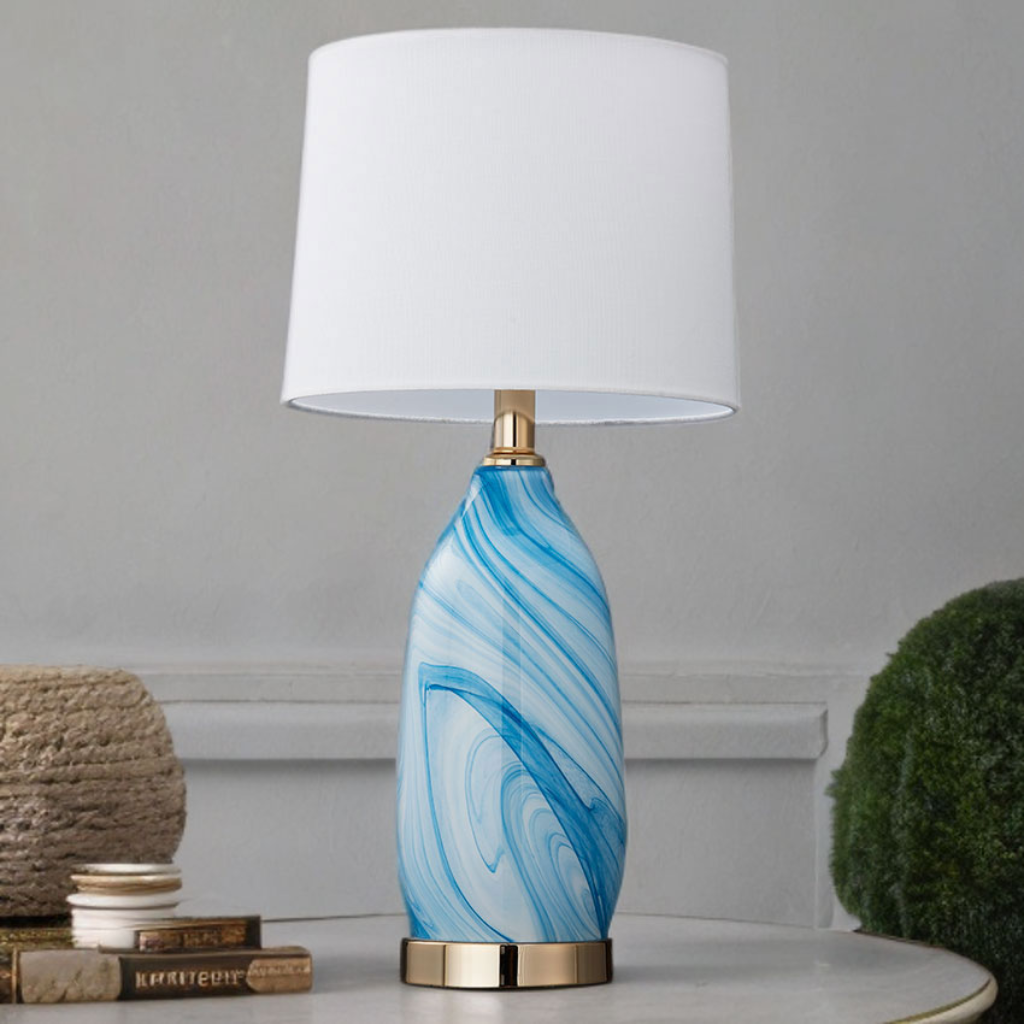 Modern Ceramic Table Lamp White And Blue Cloud Style TL89437 Cork Lighting Mulligans of Ballaghaderreen