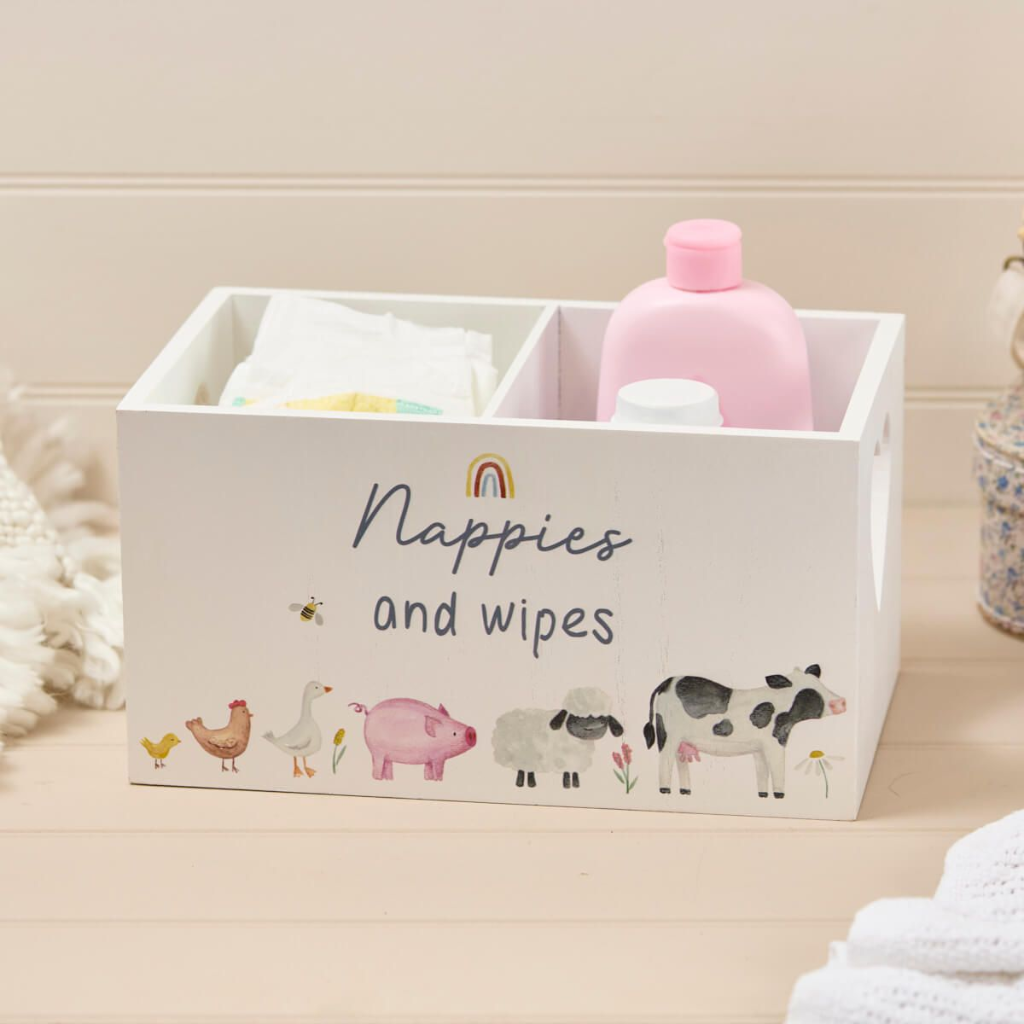 Nappies and Wipes Wood Crate