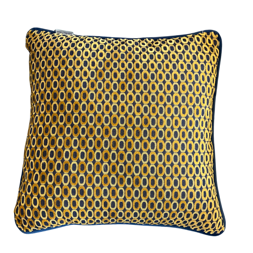 Navy Gold Circles Feather Filled Cushion - Double Sided NGCFFCDS Millford Linen Mulligans of Ballaghaderreen