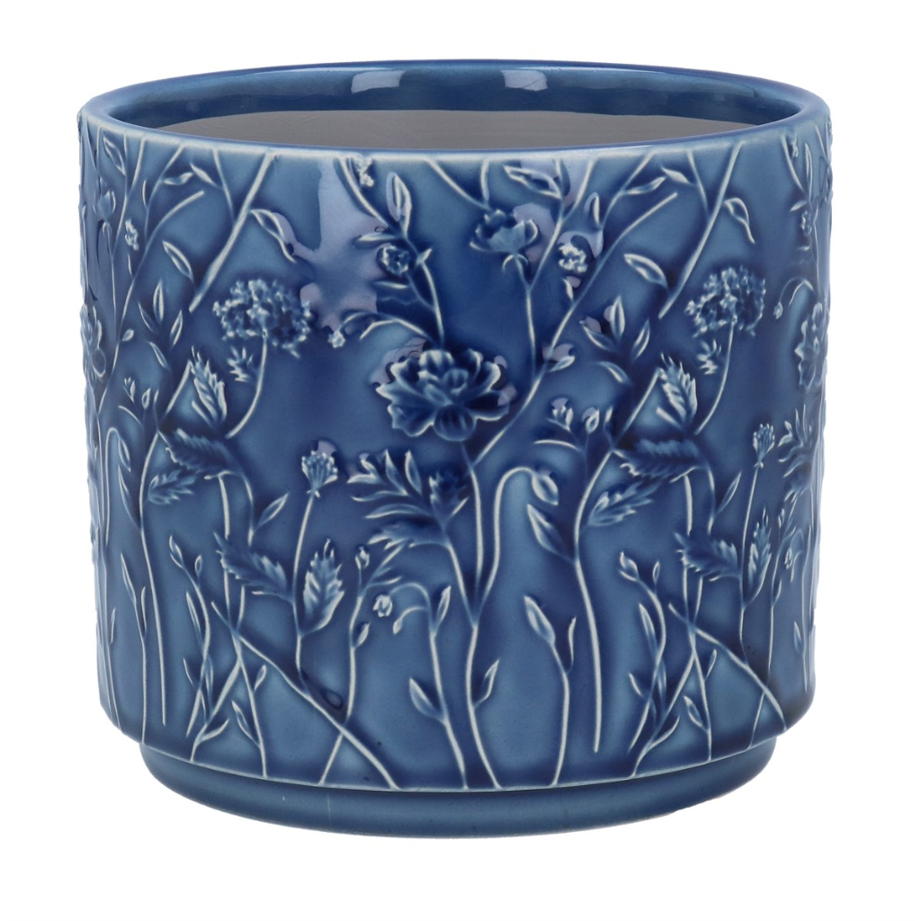 Navy Trailing Blooms Stoneware Pot Cover - Large 31072 Gisela Graham Mulligans of Ballaghaderreen