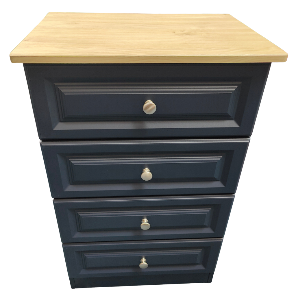 Navy & Oak 4 Drawer Narrow Chest Cedarwood Mulligans of Ballaghaderreen 