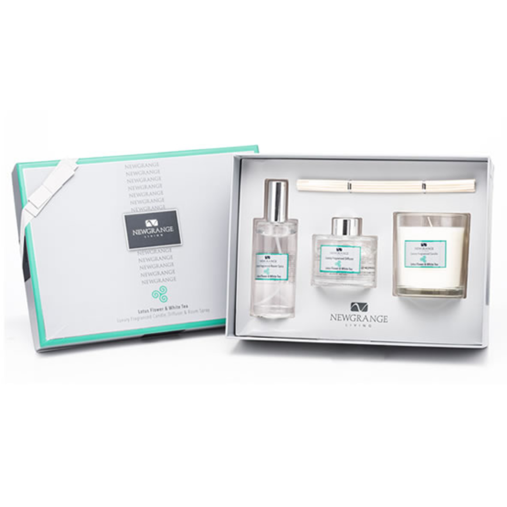Newgrange Candle & Diffuser Set Lotus Flower & White Tea Luxury Room Scent 9211 Kirkwood Mulligans of Ballaghaderreen
