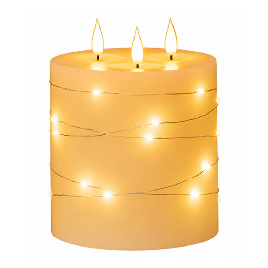 Newgrange Cinnamon Vanilla Fragranced LED Ivory Candle 3-Wick 9305 Kirkwood Mulligans of Ballaghaderreen