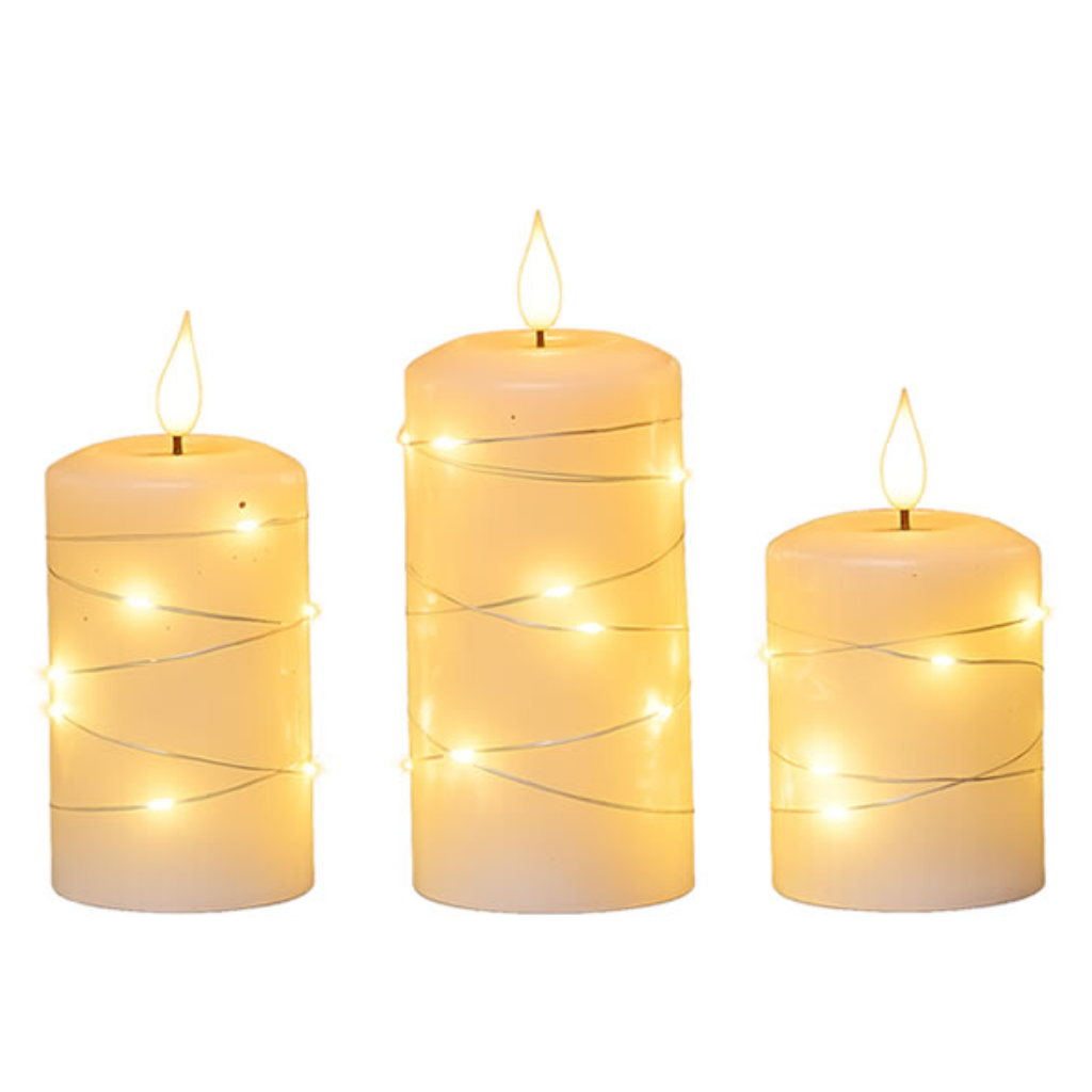 Newgrange Cinnamon Vanilla Fragranced LED Ivory Candle Set 3 9303 Kirkwood Mulligans of Ballaghaderreen