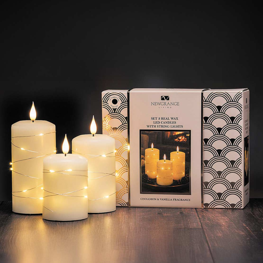 Newgrange Cinnamon Vanilla Fragranced LED Ivory Candle Set 3 9303 Kirkwood Mulligans of Ballaghaderreen