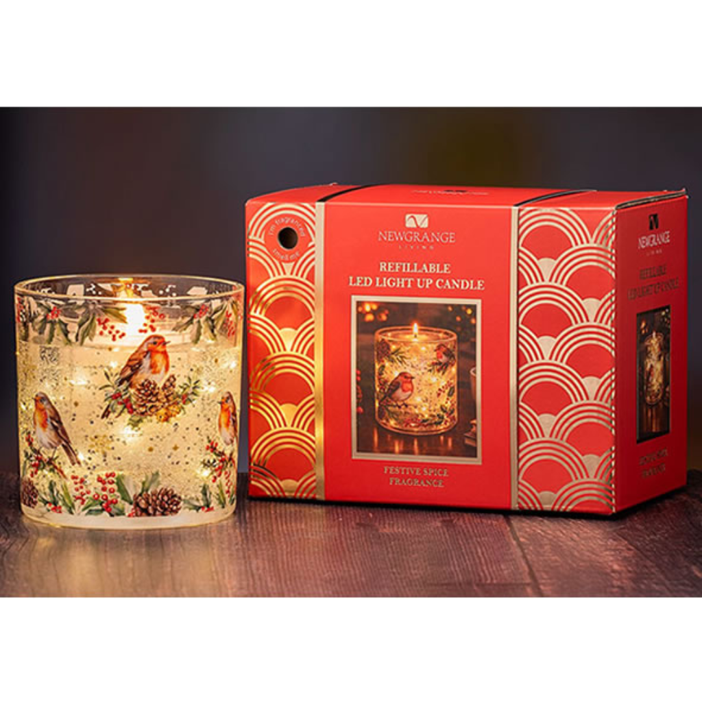 Newgrange Festive Spice Fragranced Robin LED Candle with 2 Refills 9302R Kirkwood Mulligans of Ballaghaderreen