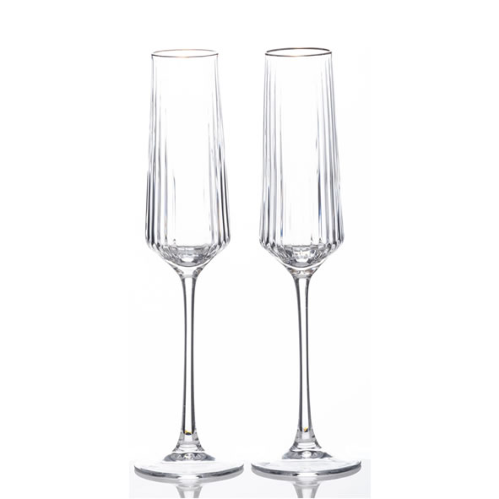 Newgrange Solstice Gold Rim Flute Glass Pair Set 2 1710082 Kirkwood Mulligans of Ballaghaderreen