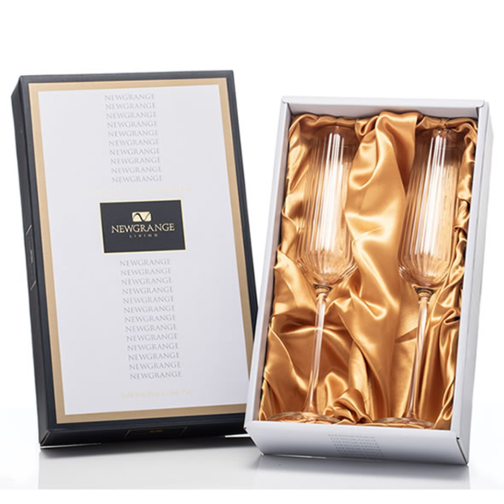 Newgrange Solstice Gold Rim Flute Glass Pair Set 2 1710082 Kirkwood Mulligans of Ballaghaderreen