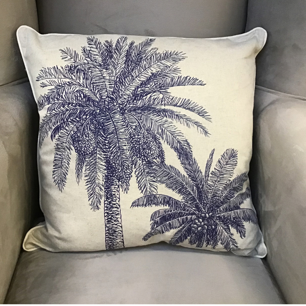 Palm Navy Feather Cushion PRO-0346 Millford Linen Mulligans of Ballaghaderreen