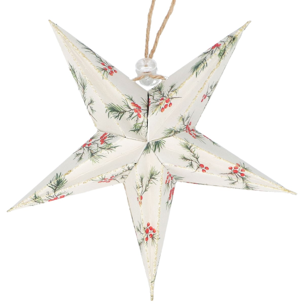 Paper 5-Point Star - White with Red Berries 12249 Gisela Graham Mulligans of Ballaghaderreen