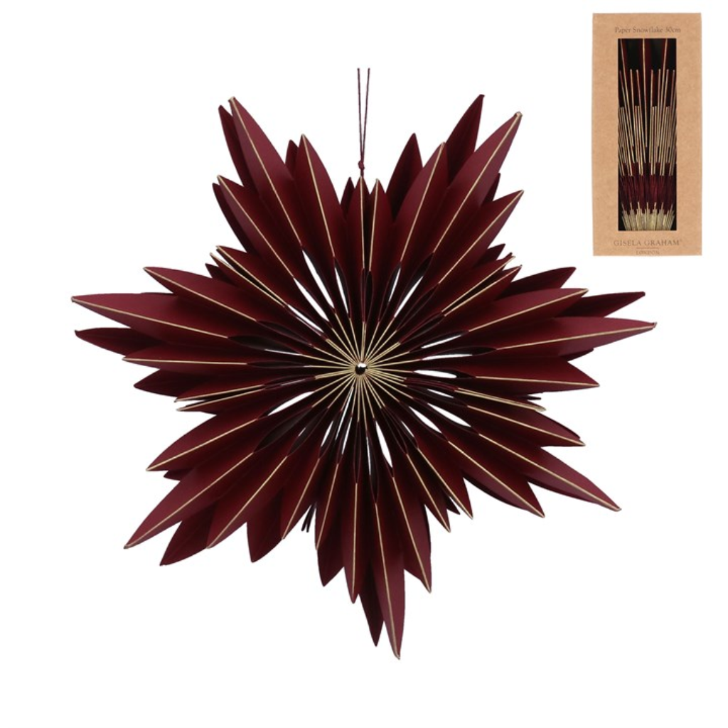 Paper Hanging Dec Burgundy Starburst Snowflake 10960 Gisela Graham Mulligans of Ballaghaderreen 