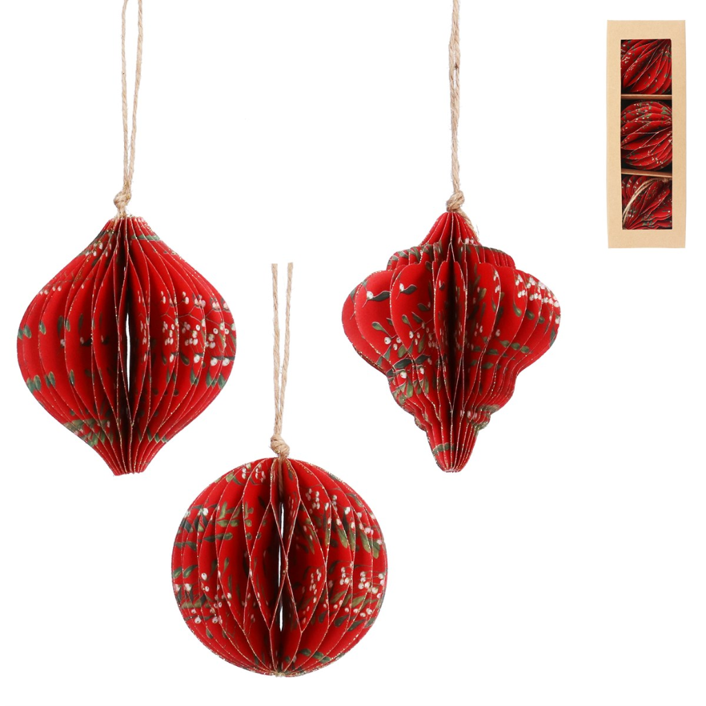Paper Honeycomb Decoration - Red with Mistletoe 12261 Gisela Graham Mulligans of Ballaghaderreen