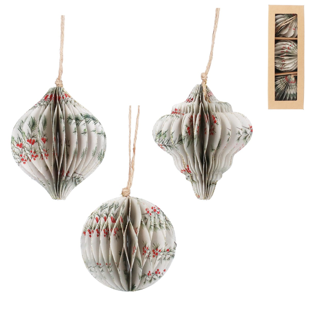 Paper Honeycomb Decoration - White with Red Berries 12239 Gisela Graham Mulligans of Ballaghaderreen