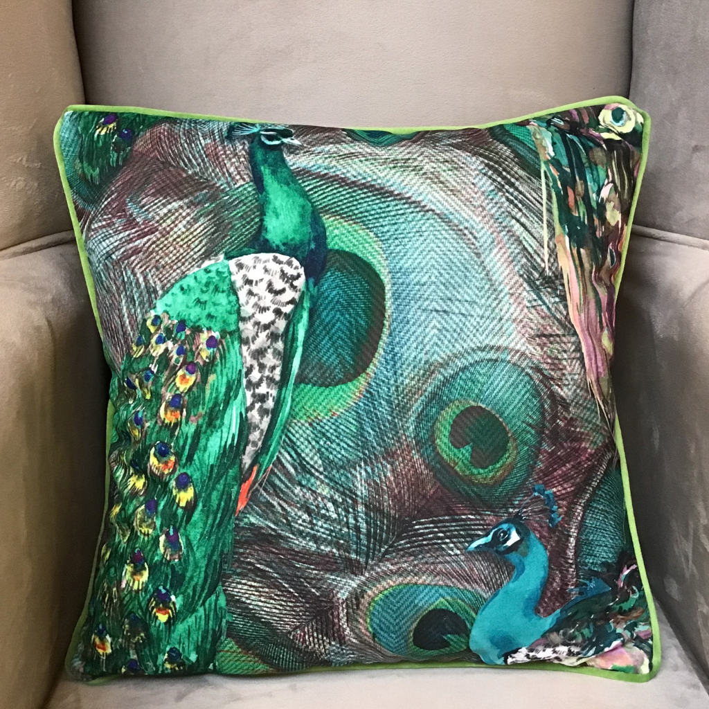 Peacock Pink Feather Cushion PRO-0327 Millford Linen Mulligans of Ballaghaderreen