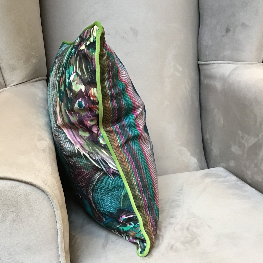 Peacock Pink Feather Cushion PRO-0327 Millford Linen Mulligans of Ballaghaderreen