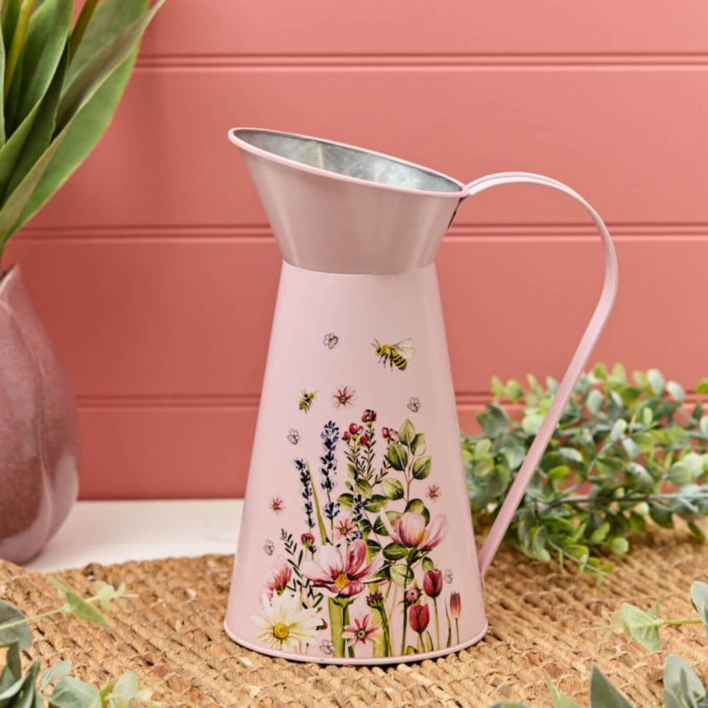Pink Floral Tall Metal Jug  6FD100 Richard Langs Mulligans of Ballaghaderreen 