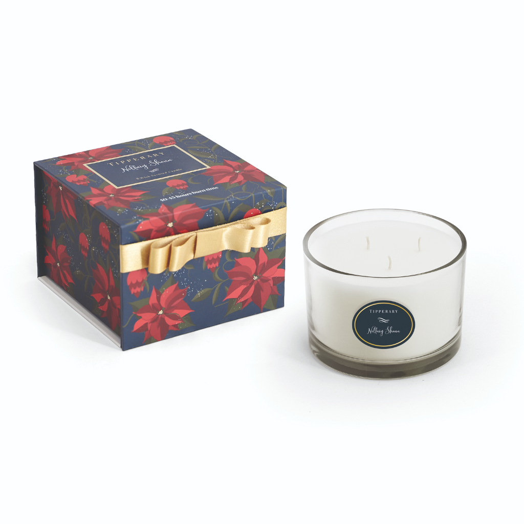 Poinsettia 3 Wick Candle – Nollaig Shona Tipperary Crystal 175037 Mulligans of Ballaghaderreen