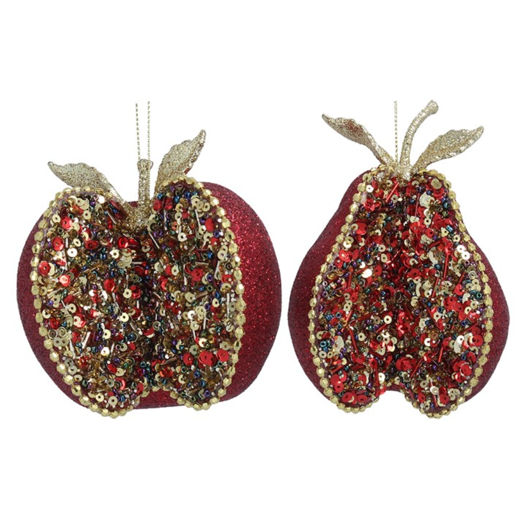 Polyfoam Hanging Christmas Dec Multicolour Sparkle Sliced Apple & Pear, set of 2, 14732 Gisela Graham Mulligans of Ballaghaderreen 