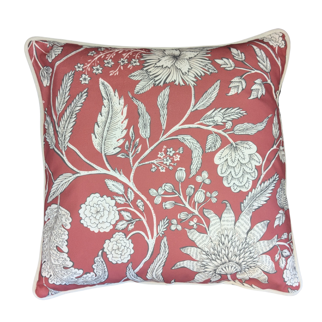 Red Floral Priscilla Feather Filled Cushion RFPFFC Milford Linen Mulligans of Ballaghaderreen 