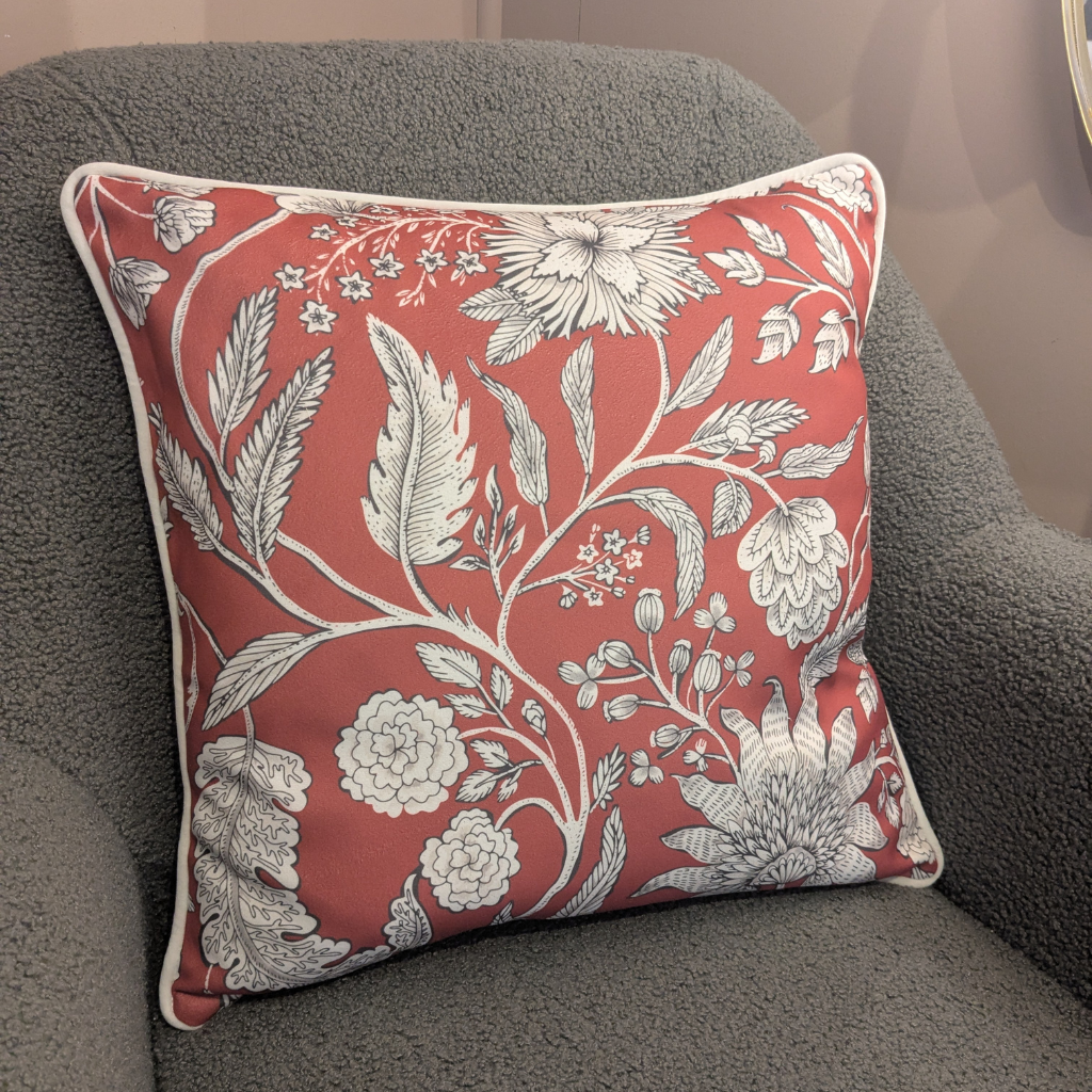 Red Floral Priscilla Feather Filled Cushion RFPFFC Milford Linen Mulligans of Ballaghaderreen 