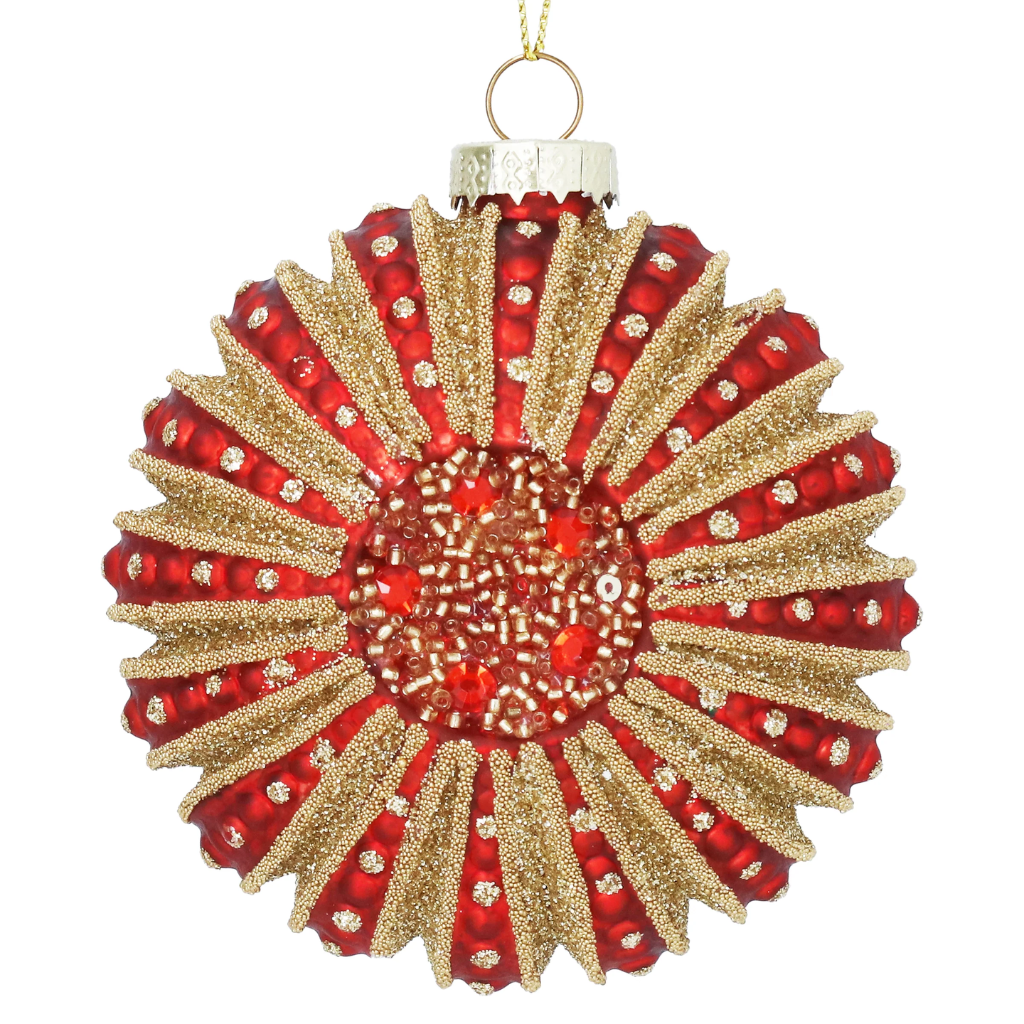 Red/Gold Ornate Glass Disc 01086 Gisela Graham Mulligans of Ballaghaderreen