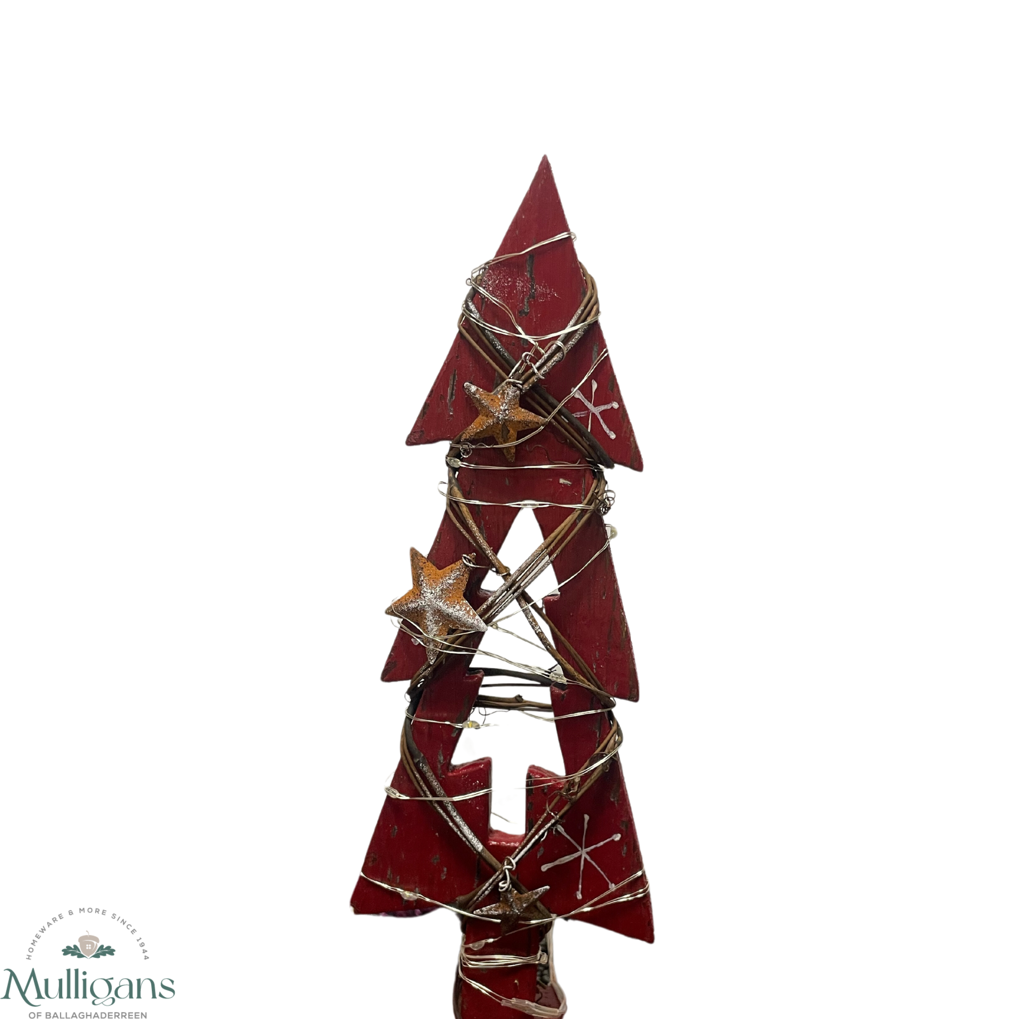 Red Light Up Wooden Christmas Tree Shatchi -MullligansofBallaghaderreen
