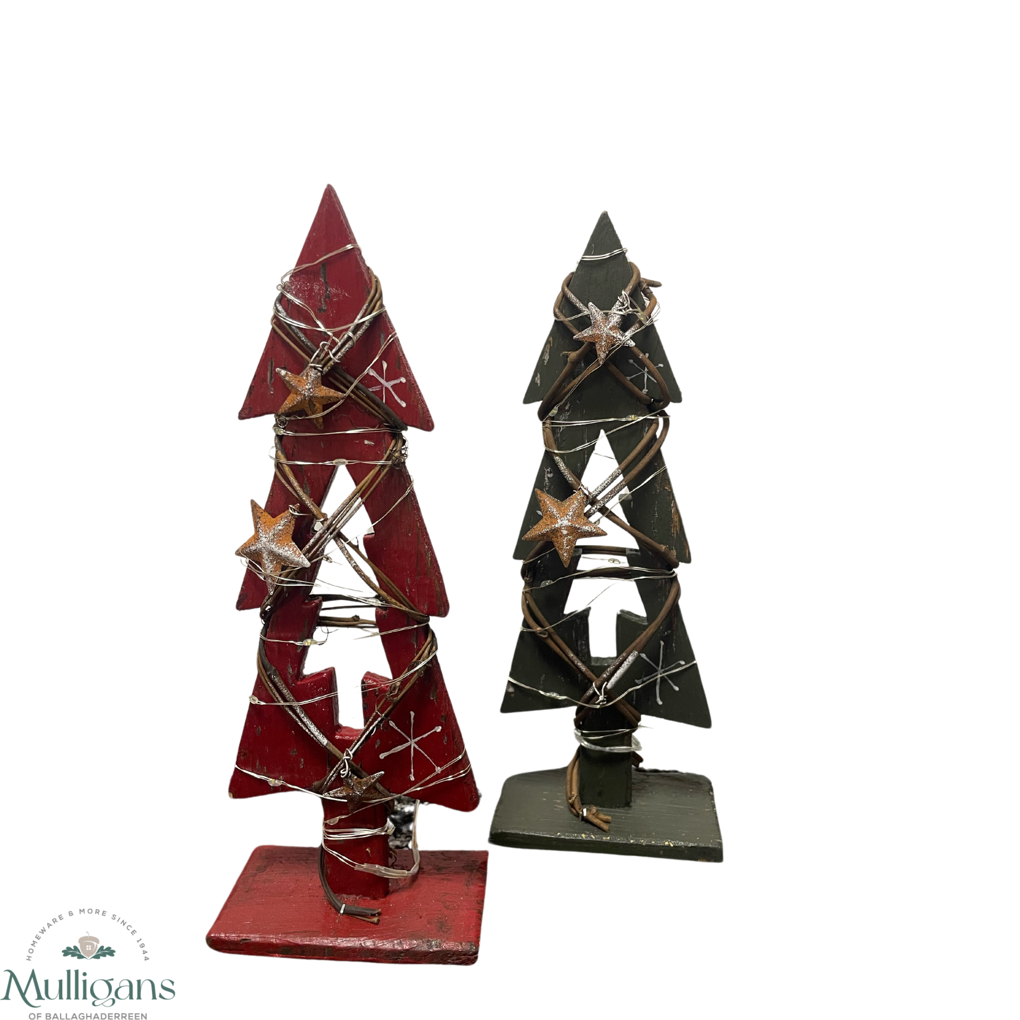 Red and Green Light Up Wooden Christmas Tree Shatchi -MullligansofBallaghaderreen