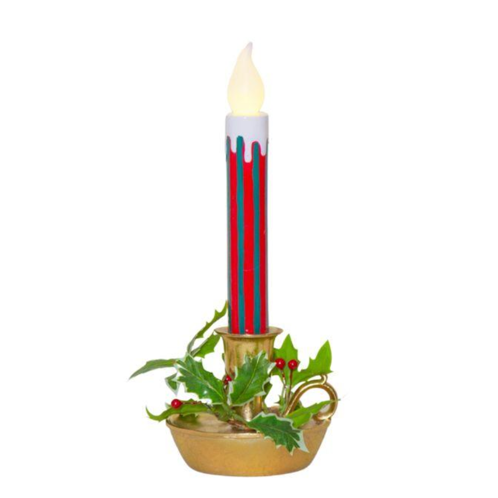 Red and Green Striped LED Pillar Candle Y22.C44728 Harold Elmes Mulligans of Ballaghaderreen