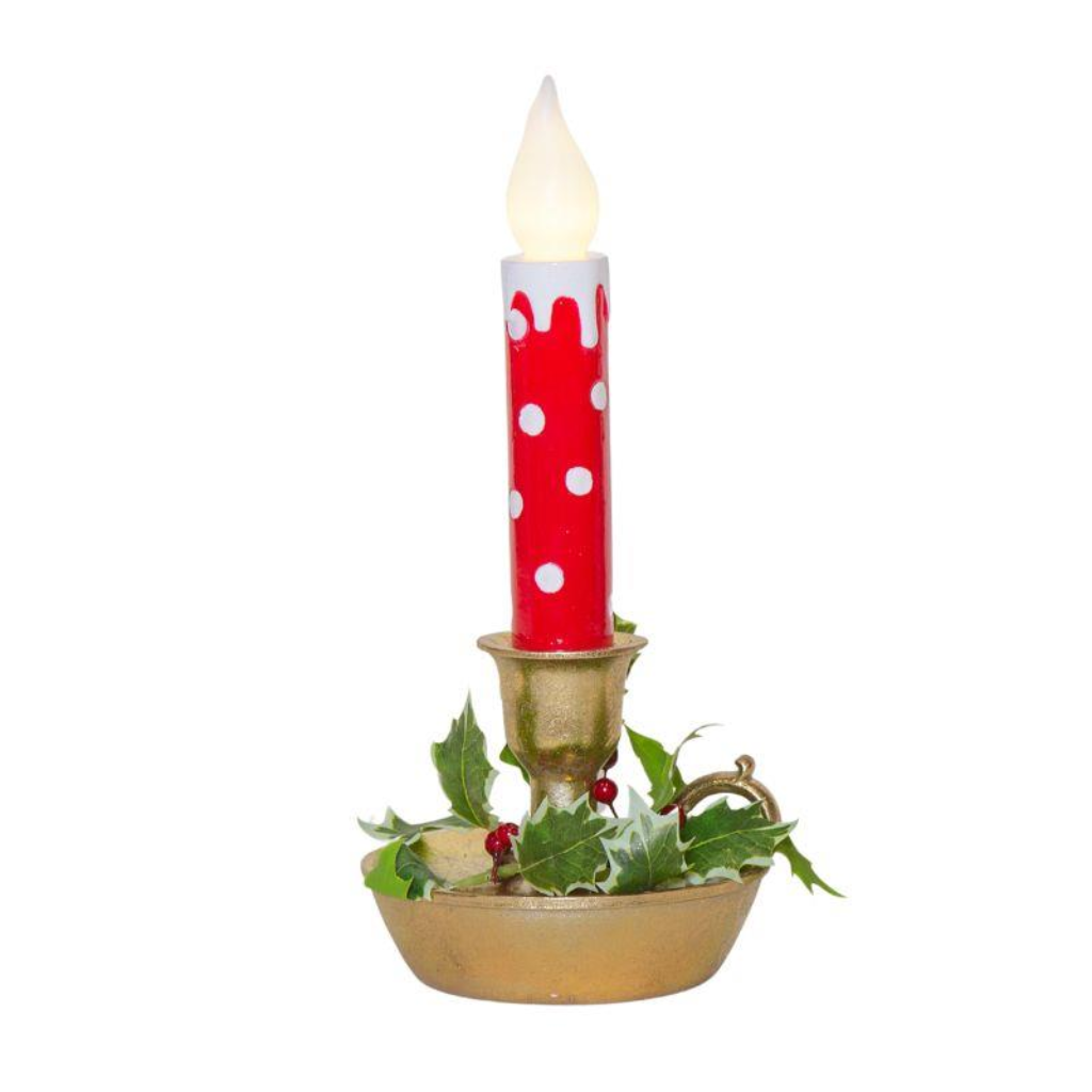 Red and White Dotted LED Pillar Candle Y22.C44727 Harold Elmes Mulligans of Ballaghaderreen