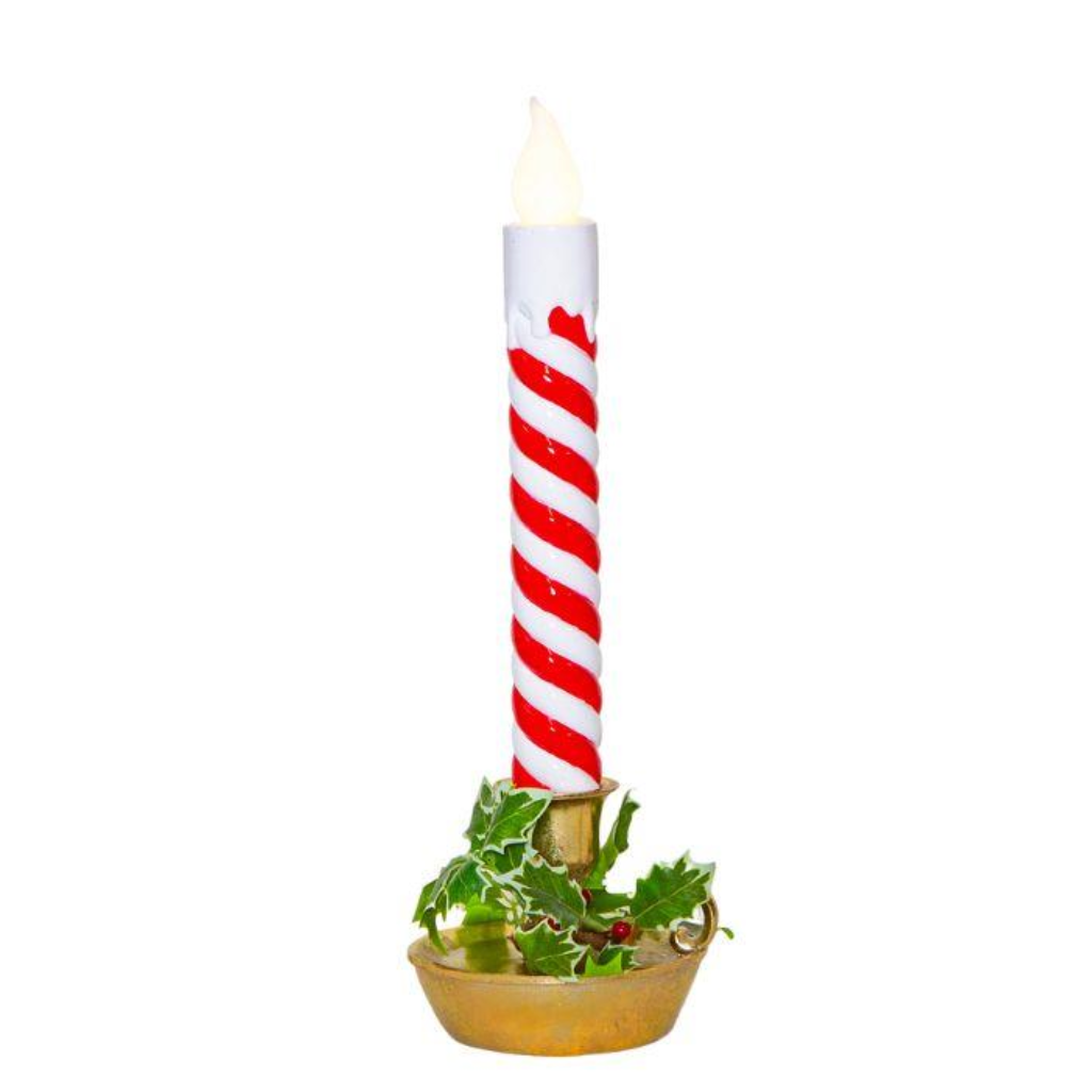 Red and White Striped LED Pillar Candle Y22.C44726 Harold Elmes Mulligans of Ballaghaderreen
