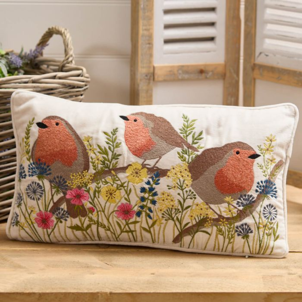 Robin Embroidered Cushion 4RS301 Richard Langs Mulligans of Ballaghaderreen