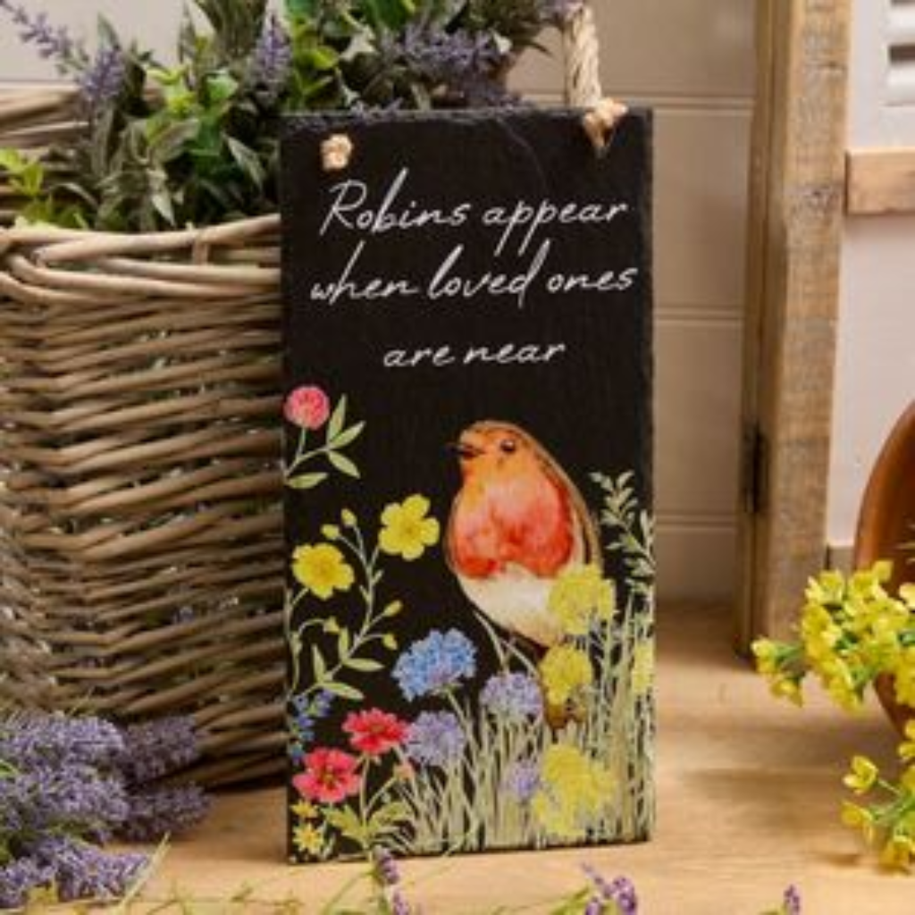 Robin Floral Slate Robins Plaque 7RS226 Richard Langs Mulligans of Ballaghaderreen 