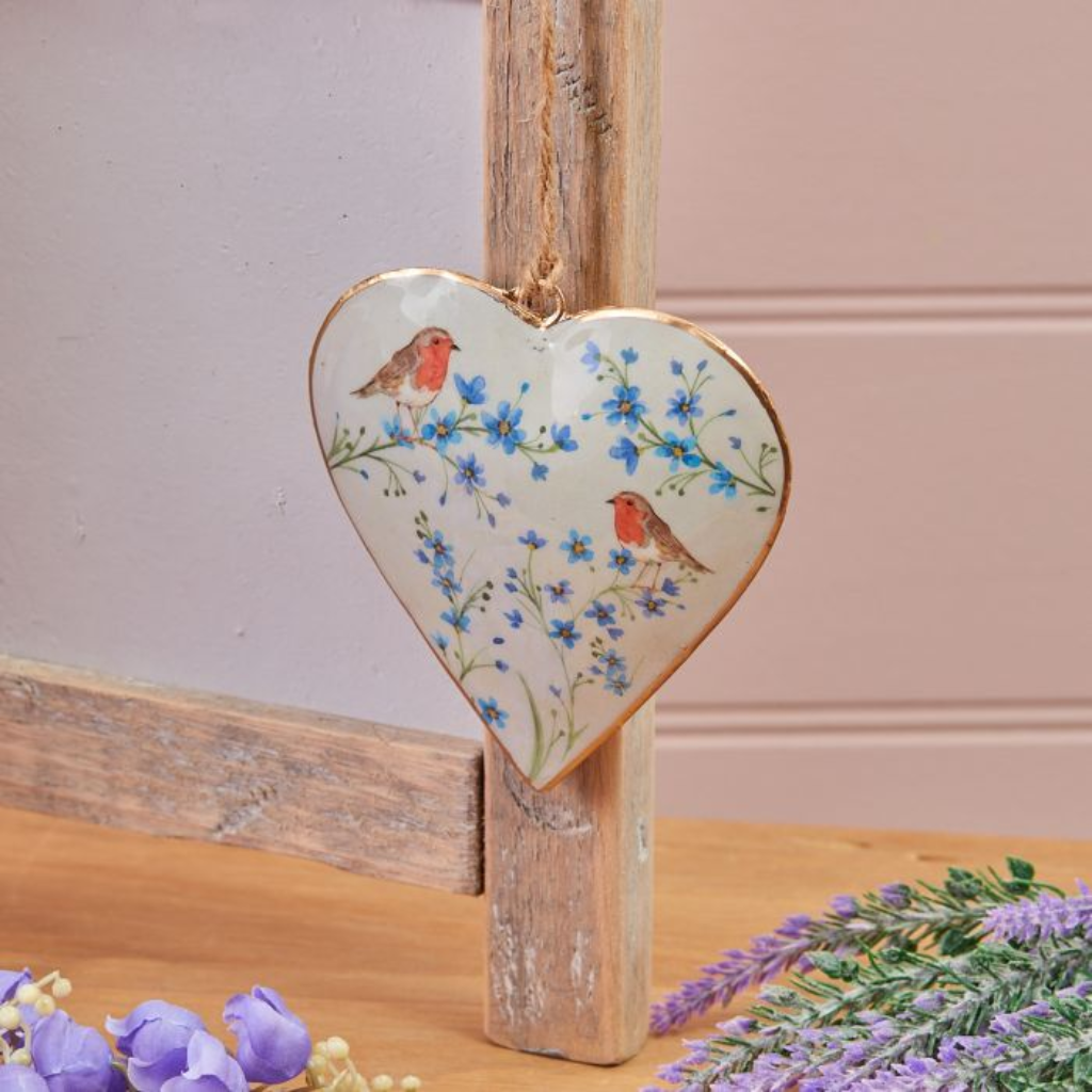 Robin Forget Me Not Heart Hanger 6SS100 Richard Lang - Mulligans of Ballaghaderreen