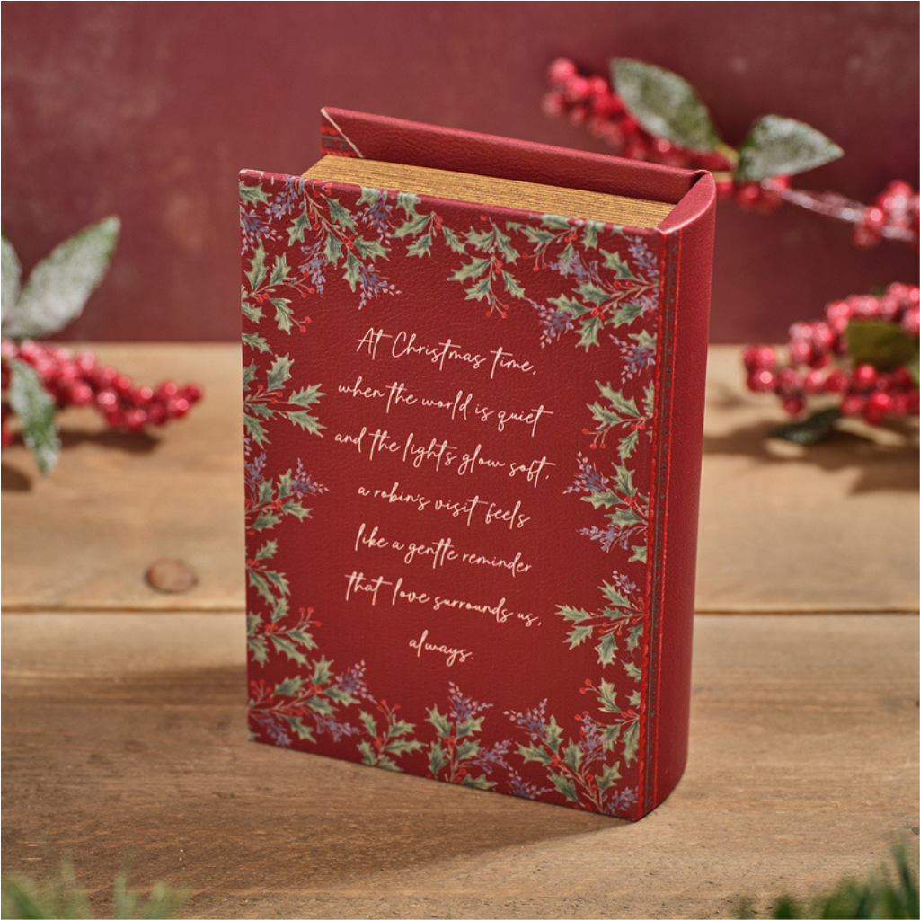 Robin Merry Christmas Faux Leather And Wood Book Box 8RX100 Richard Lang  Mulligans of Ballaghaderreen