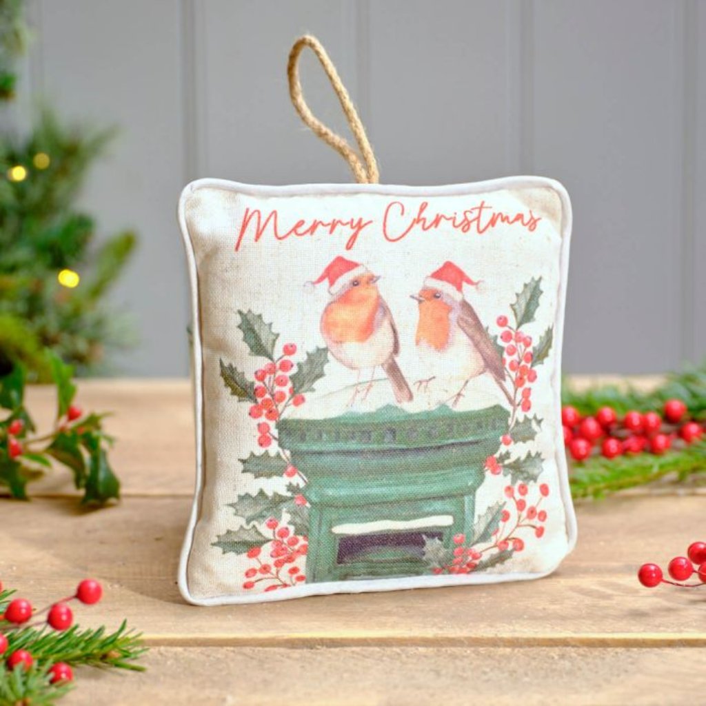 Robin "Merry Christmas" Hanging Cushion 4XA682 Richard Langs Mulligans of Ballaghaderreen
