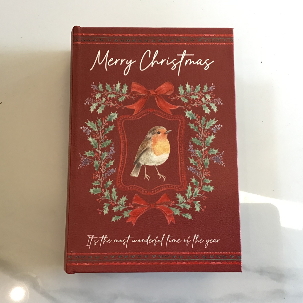 Robin Merry Christmas Faux Leather And Wood Book Box 8RX100 Richard Lang  Mulligans of Ballaghaderreen