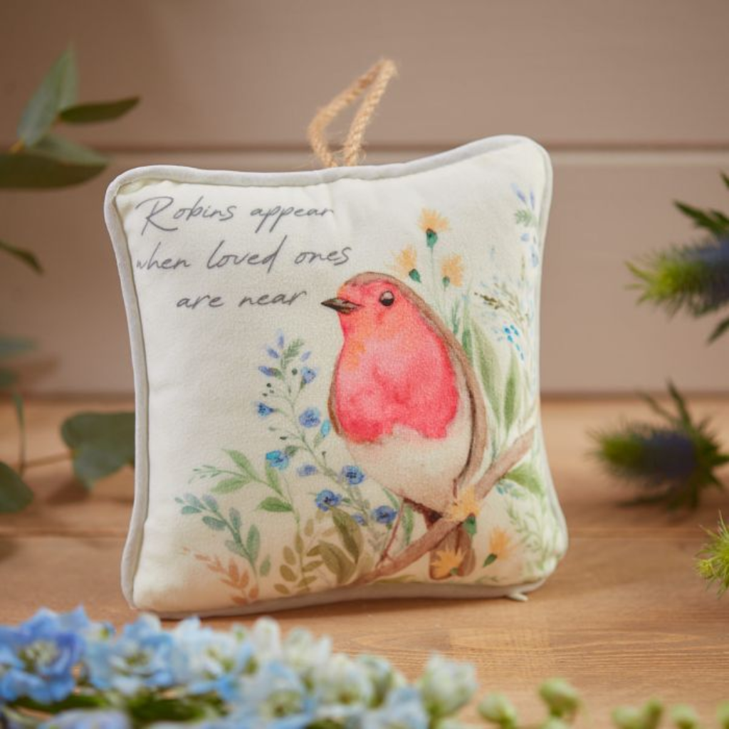 Robin on Branch Cushion Hanger 4RF235 Richard Langs Mulligans of Ballaghaderreen