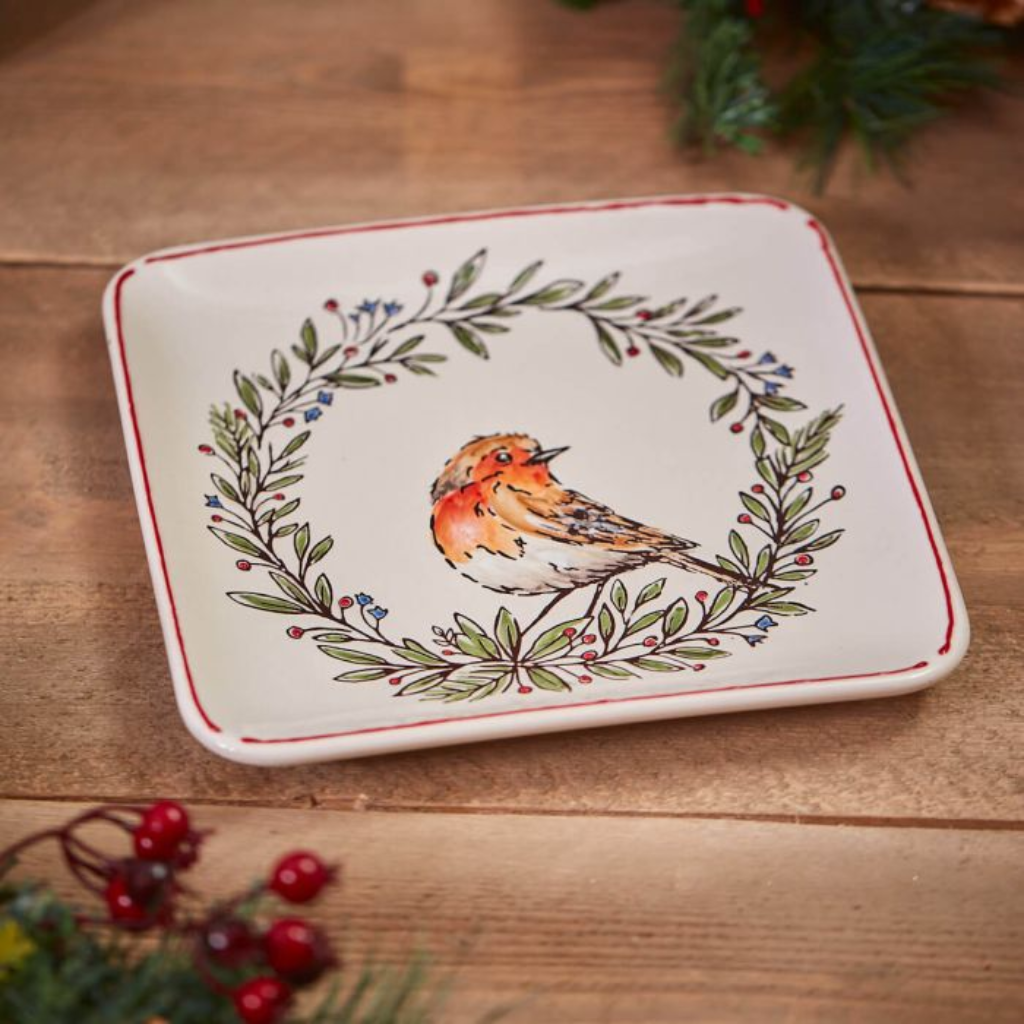 Robin in Wreath Square Plate 7XA103 Richard Langs Mulligans of Ballaghaderreen