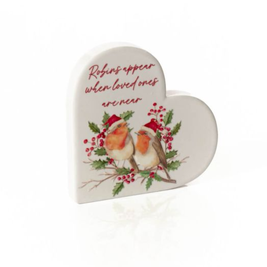 "Robins Appear When Loved Ones Are Near" Ceramic Heart 7XA553 Richard Langs Mulligans of Ballaghaderreen