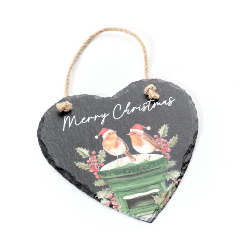 Robins on Post Box Heart Shaped Slate Hanger 7XA400 Richard Langs Mulligans of Ballaghaderreen