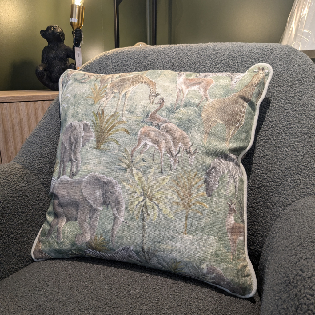 Safari Green Feather Filled Cushion SGFFC Millford Linen Mulligans of Ballaghaderreen