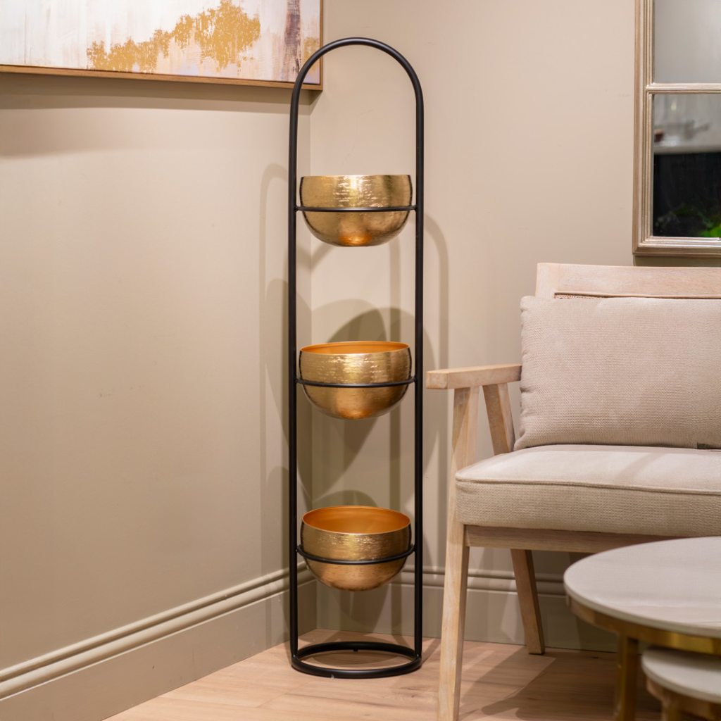 Sana 3 Tier Planter With Stand Black /Gold TL6920 Tara Lane Mulligans of Ballaghaderreen