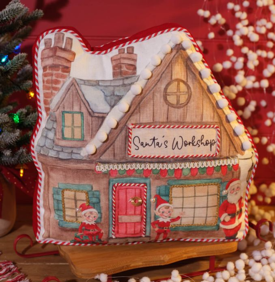 Santa's Workshop Shaped Cushion 4EC176 Richard Lang Mulligans of Ballaghaderreen