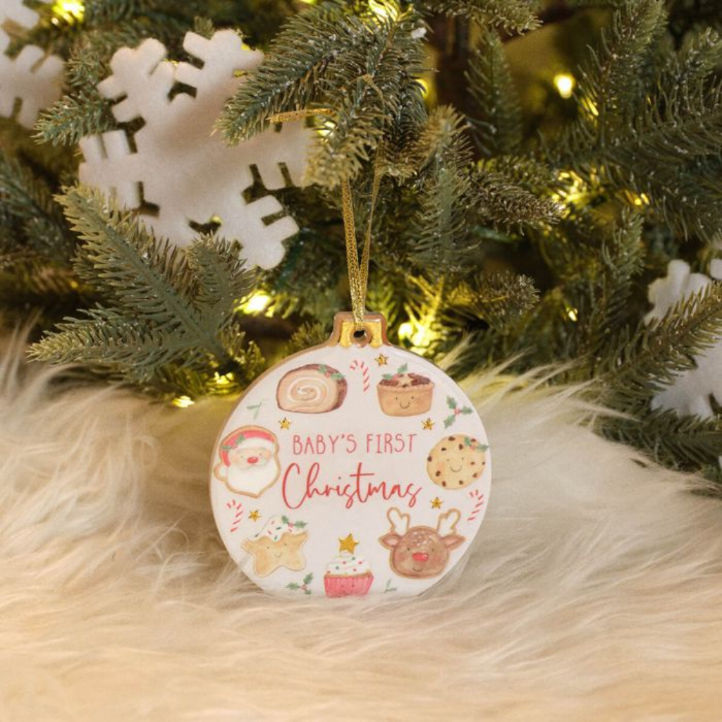 Santir's Magical Feast Baby's First Christmas Bauble Hanger With Gold And Raised 3D Detail 7MX111 Richard Lang  Mulligans of Ballaghaderreen