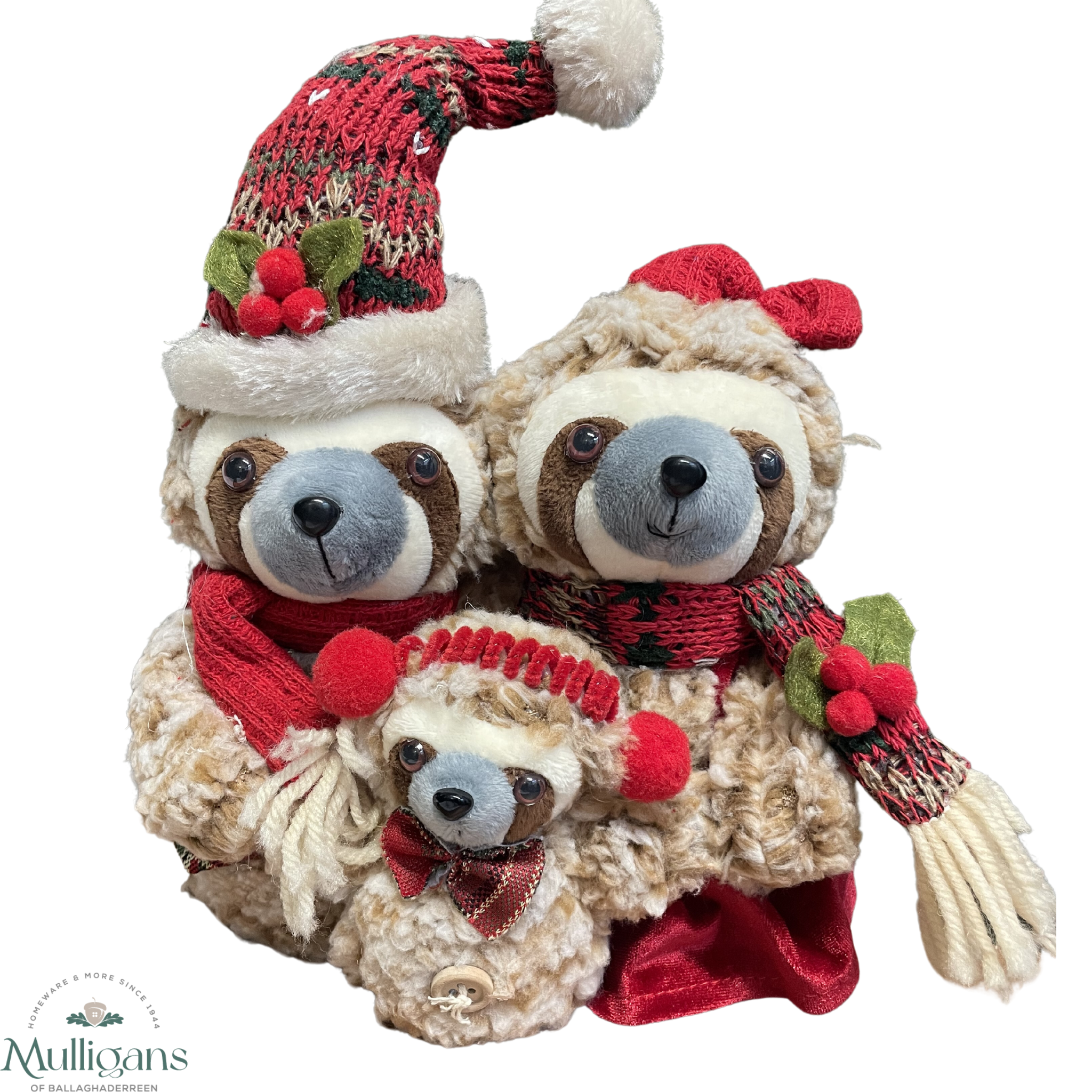 Sloth Plush Christmas Family Decoration - 4XS0261 - Mullligans of Ballaghaderreen  