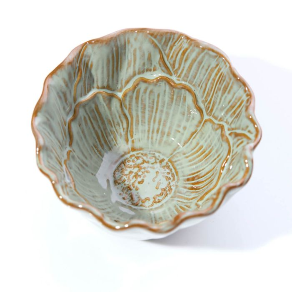 Stoneware Green Flower Scalloped Bowl 7EW210 Richard Langs Mulligans of Ballaghaderreen